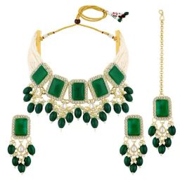 Peora Green Alloy Stone-Studded Necklace Set-image-12