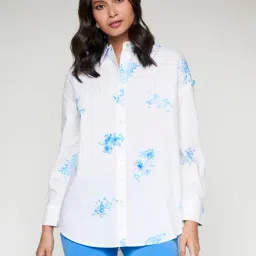 AND White & Blue Cotton Floral Shirt-image-89