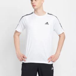 Adidas White Cotton Regular Fit Striped Sports T-Shirt-image-70