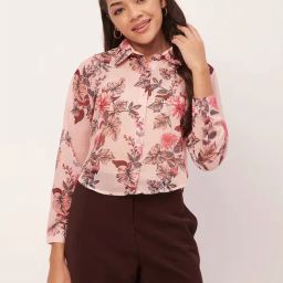 Moomaya Peach Floral Print Shirt-image-77