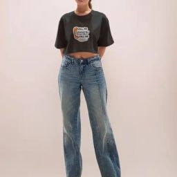 Zink London Black Cotton Graphic Cropped T-Shirt-picture-9