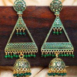 Anouk Gold Plated Triangular Shape Beaded Enamelled Jhumkas-4