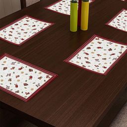 KLOTTHE Set of 6 White & Maroon Woven Design Rectangular Table Placemats-17