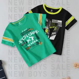 Codez Kids Green & Black Printed T-Shirt (Pack Of 2)-image-2