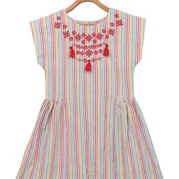 Miyo Girls Multicoloured Striped Fit and Flare Dress-image-8