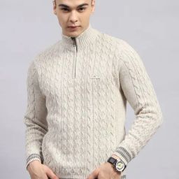 Monte Carlo Cream Regular Fit Self Pattern Pullover-image-39