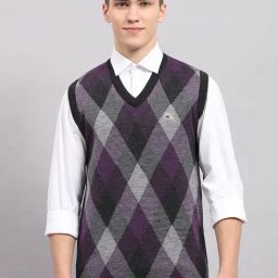 Monte Carlo Dark Grey Regular Fit Striped Sweaters-image-78