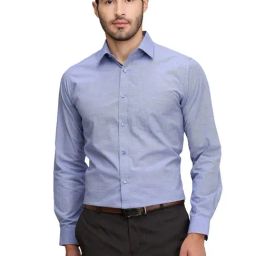 Raymond Blue Cotton Slim Fit Texture Shirt-image-93