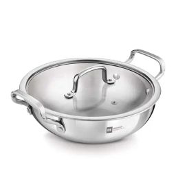 Bergner BE Essentials Silver Triply Stainless Steel 26 cm Full Induction Bottom Kadai (3900ml)-33