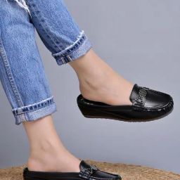 Shoetopia Women's Black Mule Wedges-image-47