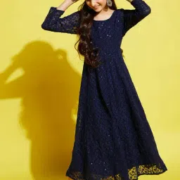 Cherry & Jerry Girls Navy Blue Ethnic Motifs Maxi Dress-picture-25