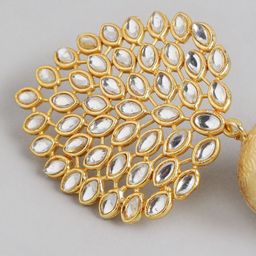 Anouk Gold Plated Artificial Stones Studded & Beaded Dome Shaped Jhumkas image 3