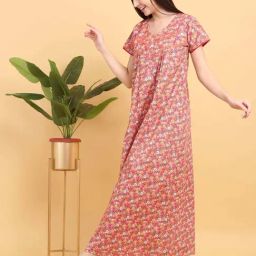 Sweet Dreams Orange Cotton Printed Night Gown-image-54