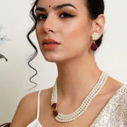 Karatcart Red Necklace & Earring Set for Women-image-79