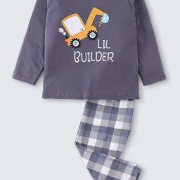Nite Flite Kids Navy & White Cotton Printed Full Sleeves T-Shirt Set-image-77