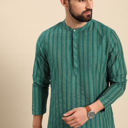 Anouk Men Teal Green Striped Kurta-picture-20