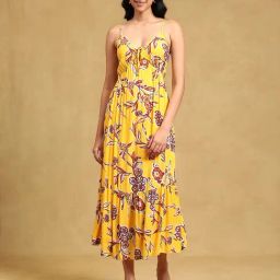 Label Ritu Kumar Yellow Floral Print Midi Dress-image-86