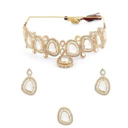 Zaveri Pearls Dazzling Stones & Austrian Diamonds Choker Necklace Earring & Ring Set-ZPFK16767 image 5