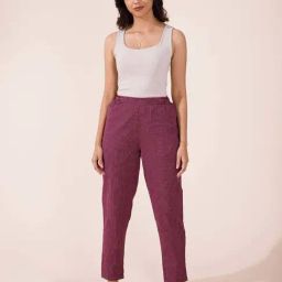 Go Colors! Purple Linen Striped Pencil Pants-image-61