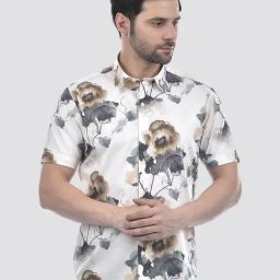 Numero Uno White Slim Fit Floral Print Shirt-image-95