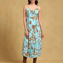 Label Ritu Kumar Blue Floral Print Midi Dress-image-45
