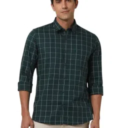 Peter England Green Cotton Slim Fit Checks Shirt-picture-2