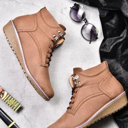 VALIOSAA Women Brown Solid Wedges Boots-image-64