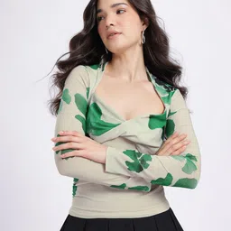 glitchez Printed Twisted Sweetheart Neck Ruched Top-picture-28