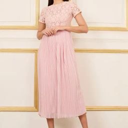 Styli Pink Self Pattern A-Line Dress-image-55