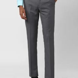 V Dot Grey Skinny Fit Self Pattern Trousers-image-7