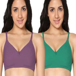 IN CARE Green & Wine Cotton T-Shirt Bras - Pack Of 2-image-99