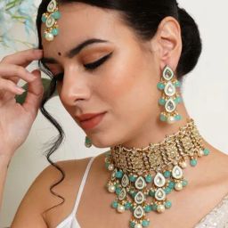 Karatcart Blue Necklace, Earring & MaangTikka Set for Women-image-39