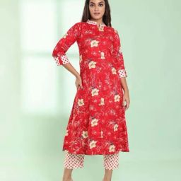 CHARUKRITI Red Printed A Line Kurta-31