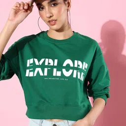 The Roadster Life Co. Fresh Green Typography Printed Crop Hyper Graphics Sweatshirt-picture-7