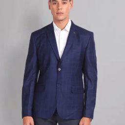 AD by Arvind Blue Slim Fit Check Blazer-image-99
