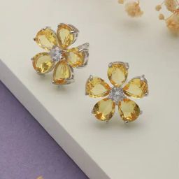 Saraf RS Jewellery Yellow Zircon Floral Minimal Studds Earrings-image-57