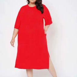 Brinns Red Cotton Regular Fit Plus Size Dress-image-18