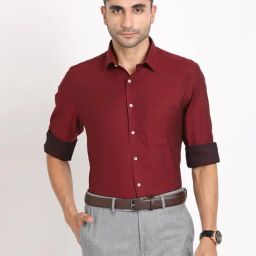 Turtle Maroon Cotton Regular Fit Dobby Shirt-image-40