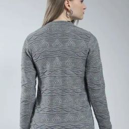 Monte Carlo Grey Regular Fit Self Pattern Cardigan image 2