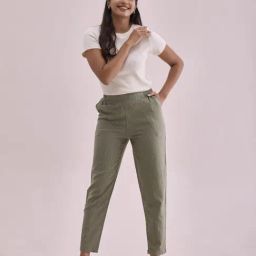 Go Colors! Green Linen Striped Pencil Pants-image-26