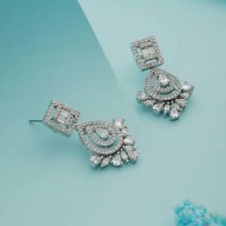 Saraf RS Jewellery Silver CZ Studded Minimal Chandbali Earrings-image-11