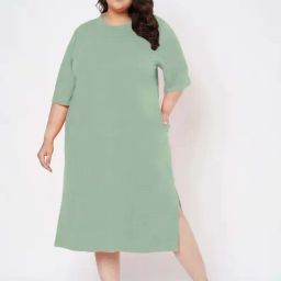 Brinns Green Cotton Regular Fit Plus Size Dress-image-63