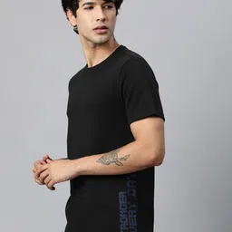 HRX by Hrithik Roshan Men Black Solid Printed Lifestyle Pure Cotton T-shirt-image-54