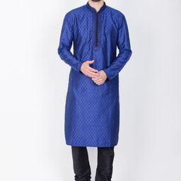Sanwara Men Blue Woven Design Straight Kurta-picture-13