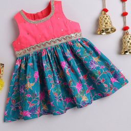 MANY FROCKS & Infant Girls Printed Embellished Fit & Flared Ethnic Dress-image-88