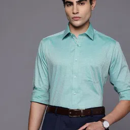 Raymond Pure Cotton Slim Fit Self Grid Tattersall Checks Formal Shirt-image-1