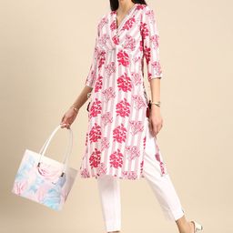Anouk Floral Printed V-Neck Wrap-Style Empire Kurta-49