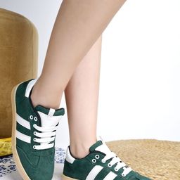 Stylestry Women Green Striped Sneakers Casual Shoes-picture-43