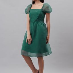 plusS Green Solid A-Line Dress-image-91