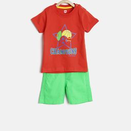 Baby League by 612 League Boys Red & Green Printed T-shirt With Shorts-50